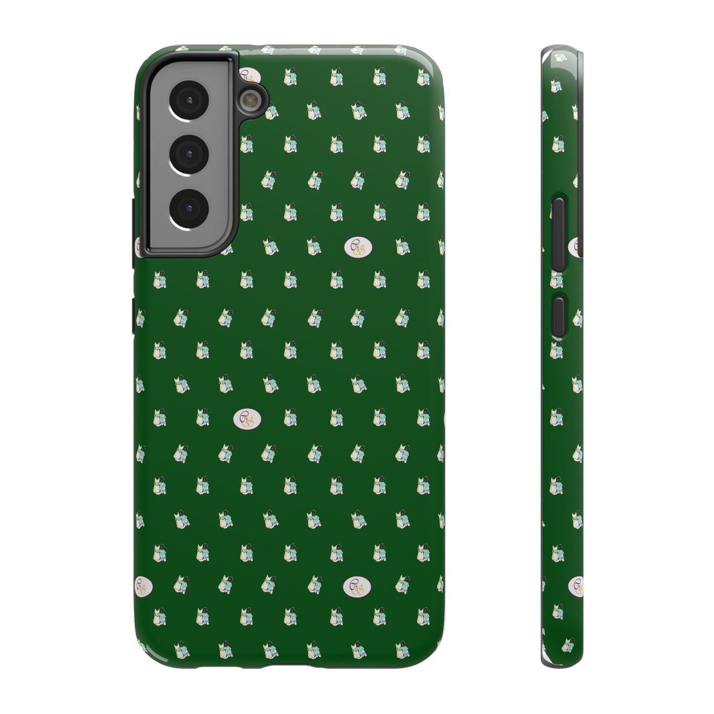 CTS Green - repeat pattern boy and dog, Impact-Resistant Phone Cases by artist Marie Frederique