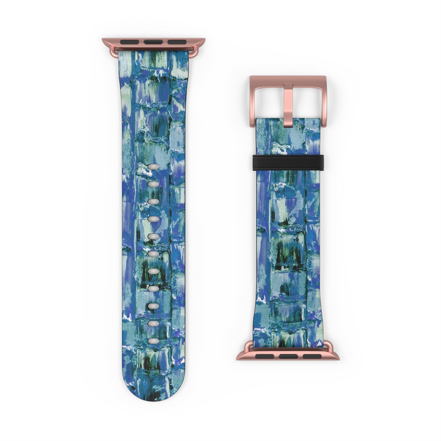 Abstract Series, Fun Blue & White toned pallet knife faux leather Watch Band by artist Marie Frederique