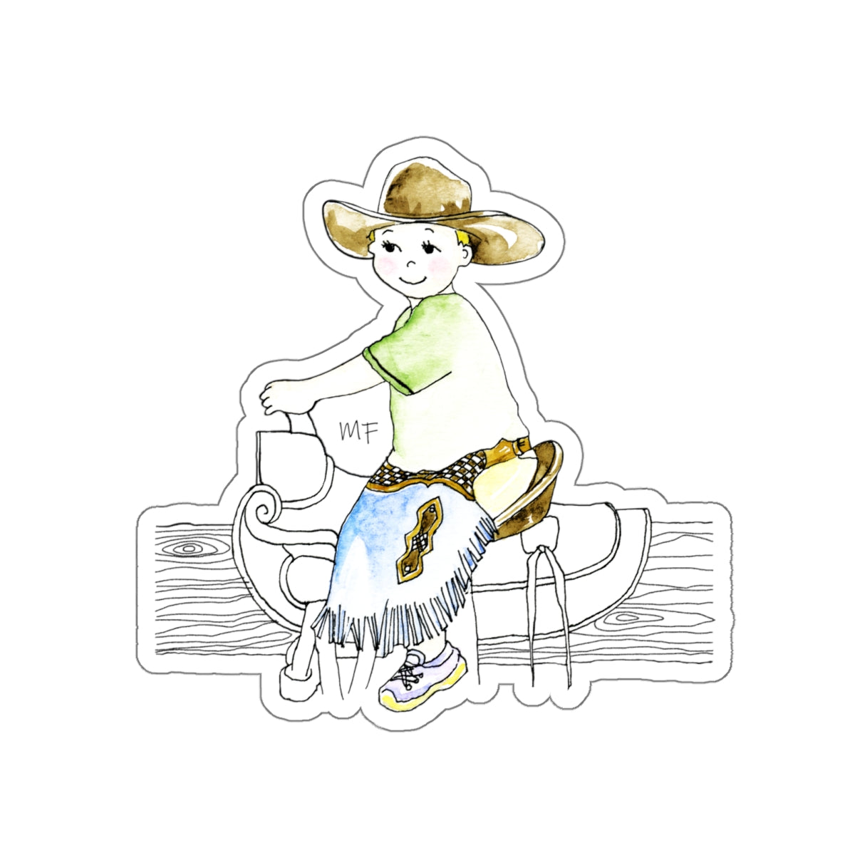 Giddy up Cowboy Sticker from a watercolor art print by Artist Marie Frederique