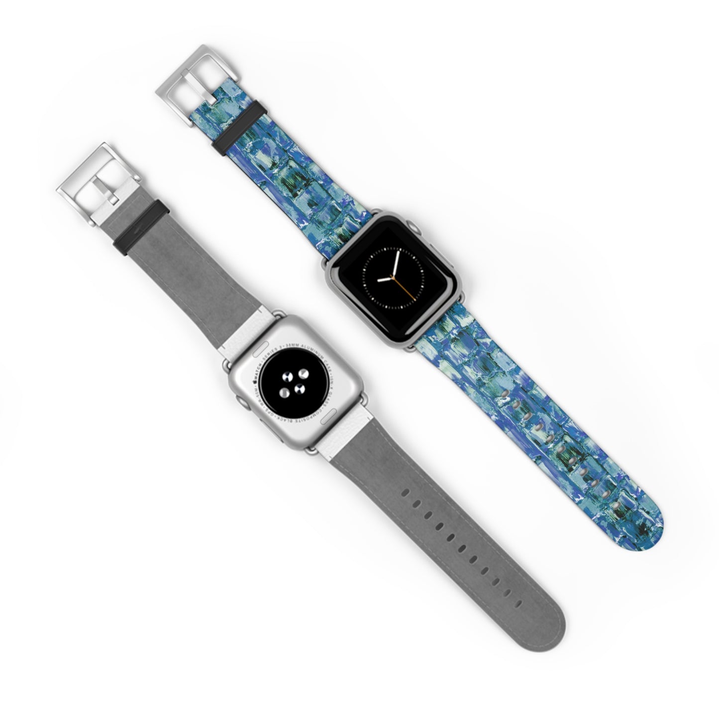 Abstract Series, Fun Blue & White toned pallet knife faux leather Watch Band by artist Marie Frederique