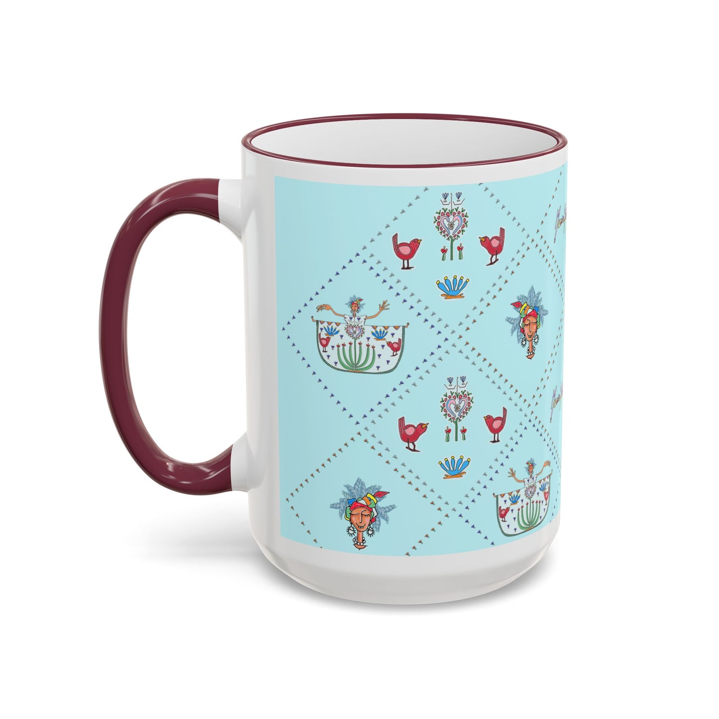 Folk with some Chic Mug — Pastel Dancer Teapot Pattern (11oz & 15oz) by artist Marie Frederique