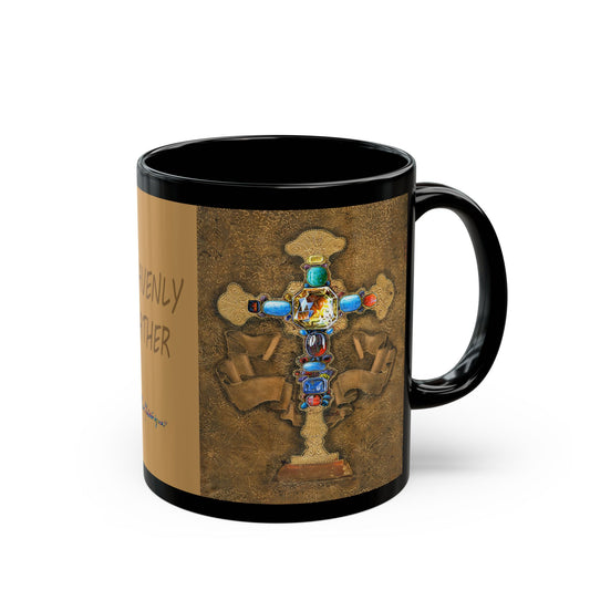 Heavenly Father - Alter Crucifix with Jewels Colorful Mug By Artist Marie Frederique - Black Mug (11oz, 15oz)