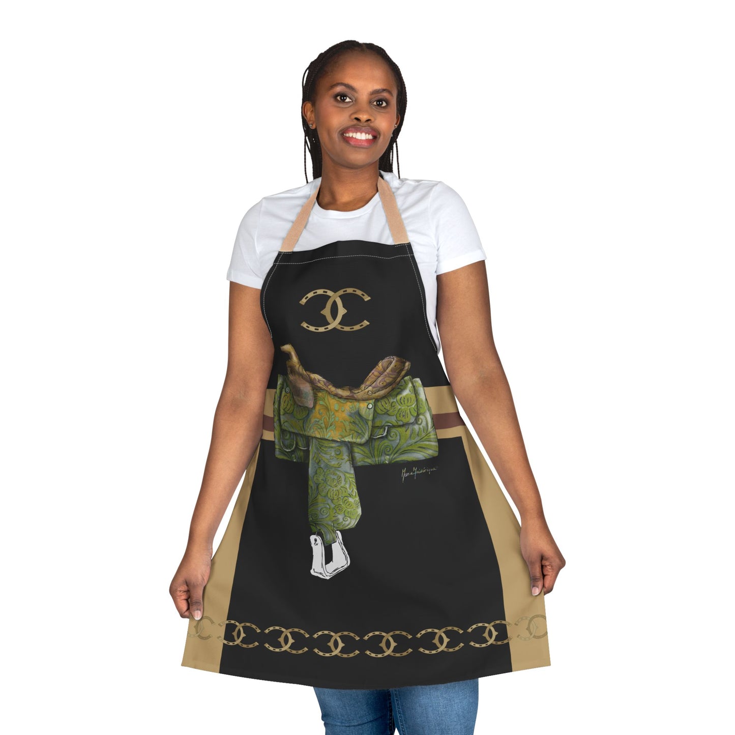 Leather Saddle Apron – Equestrian Saddle Graphic Kitchen & BBQ Apron by artist Marie Frederique