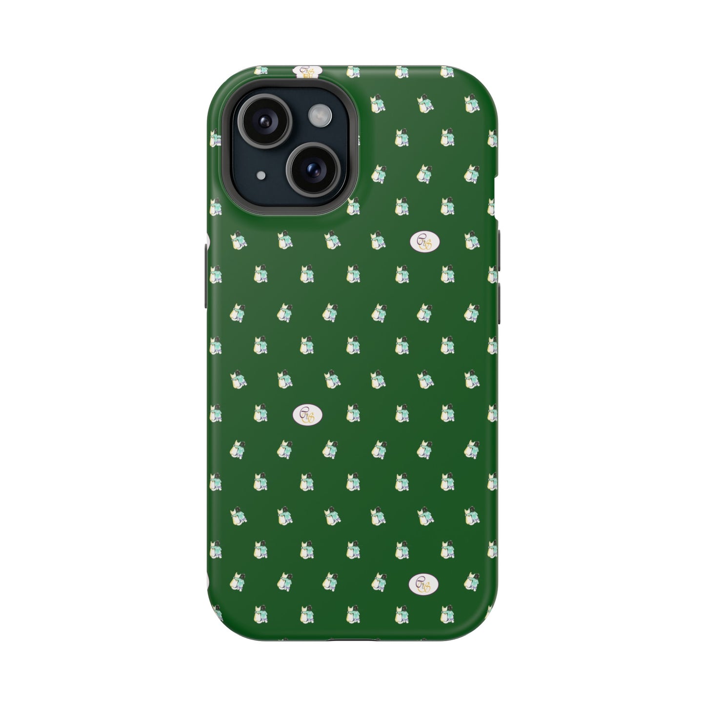 CTS Green - repeat pattern boy and dog, Impact-Resistant Phone Cases by artist Marie Frederique