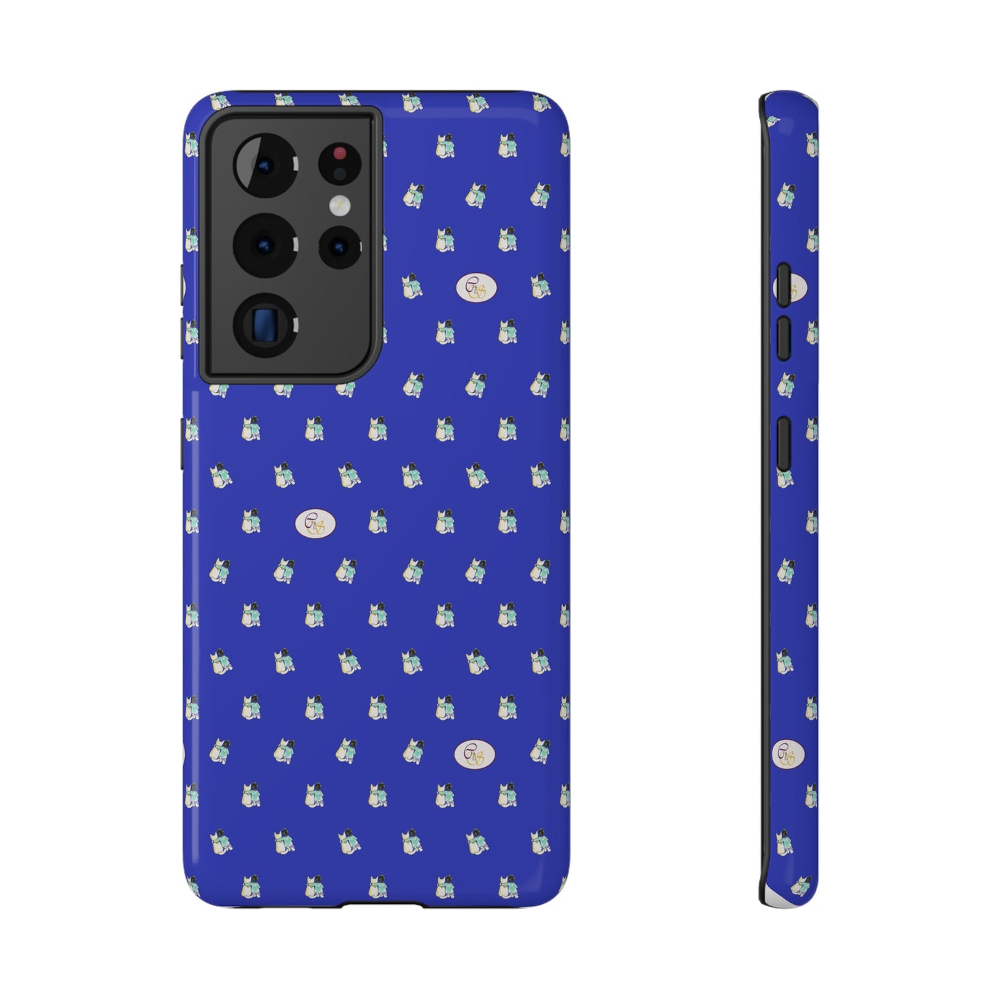 CTS Blue - repeat pattern boy and dog, Impact-Resistant Phone Cases by artist Marie Frederique