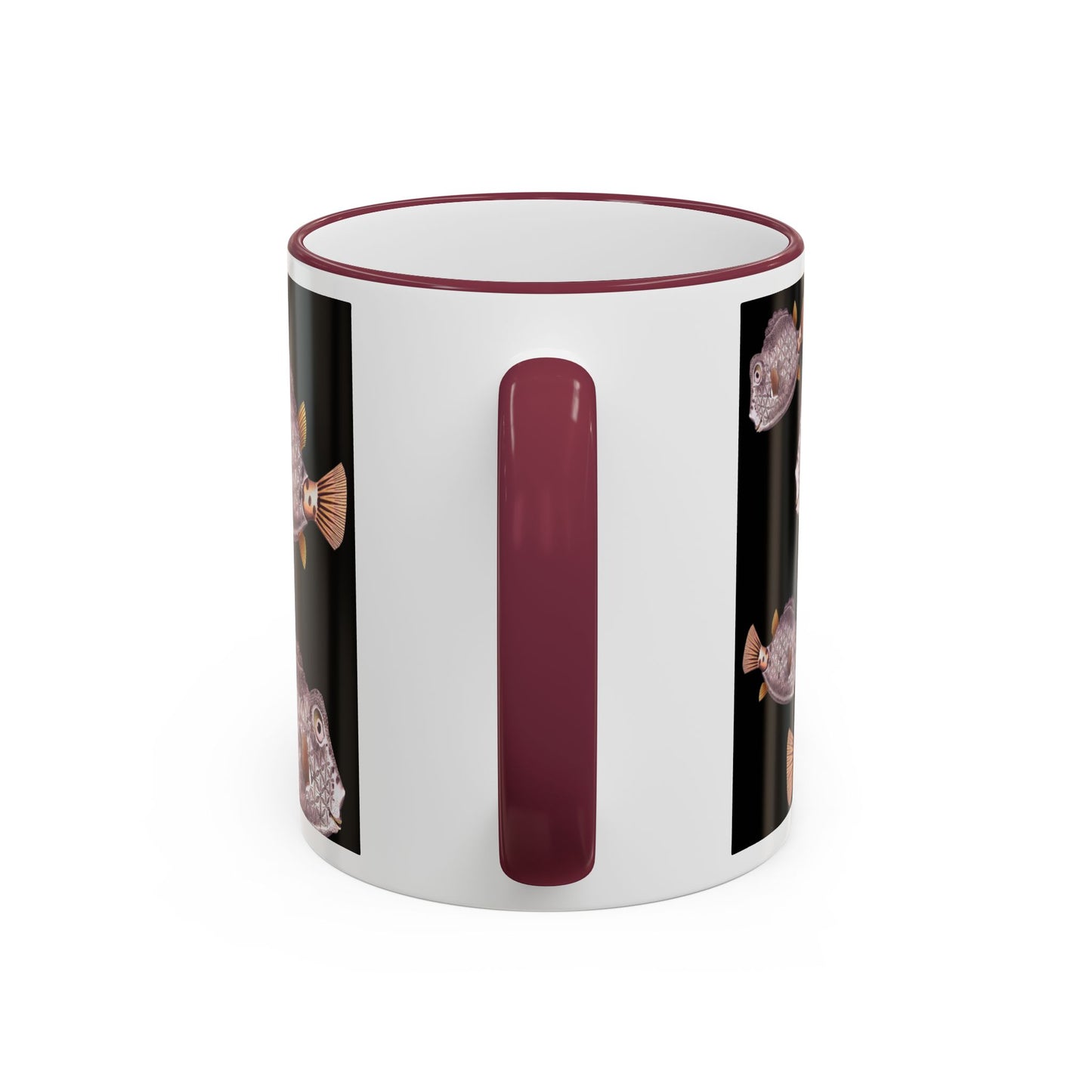 Box Fish Pattern Accent Rim Mug (11oz/15oz) by artist Marie Frederique