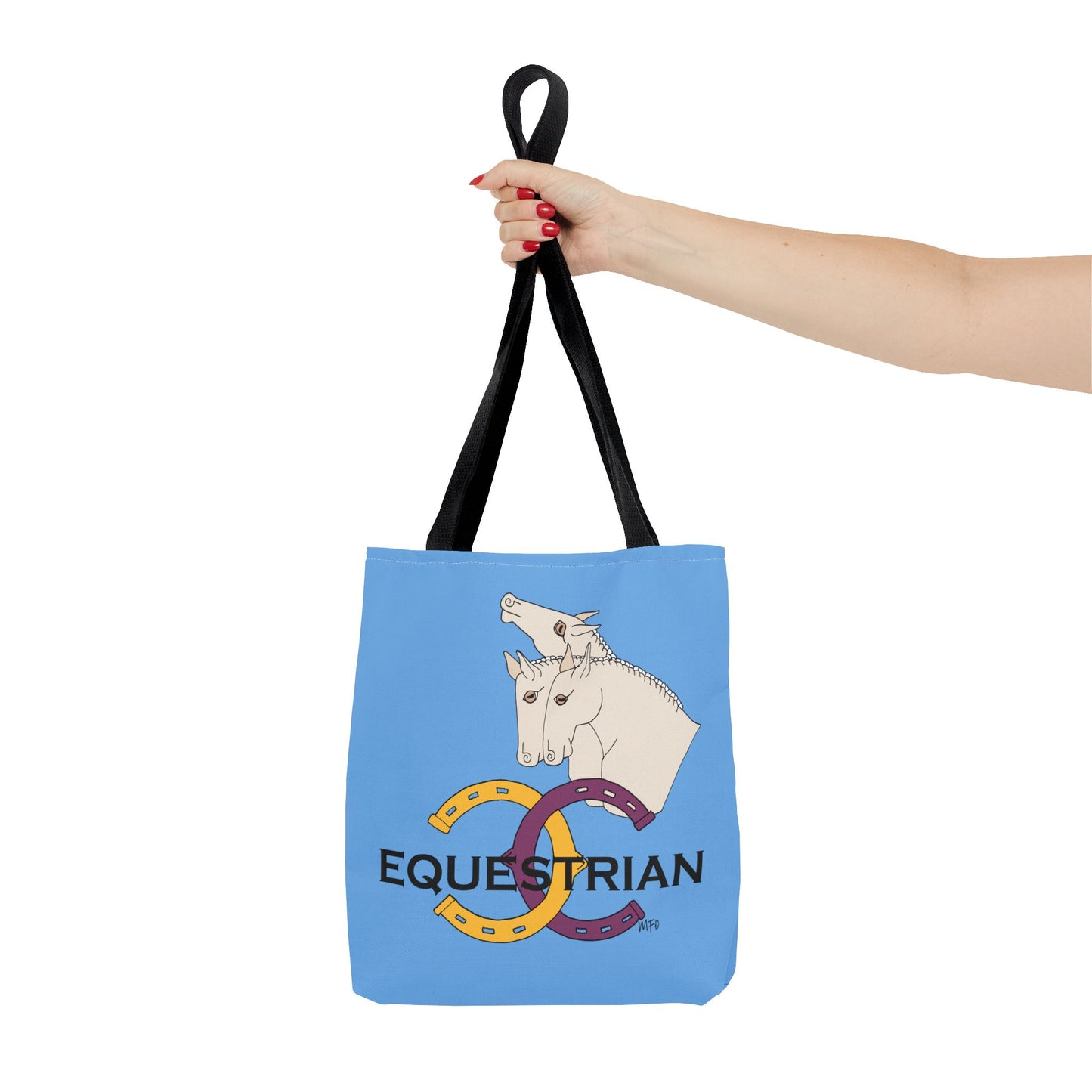 EQUESTRIAN CTS, Light Blue Tote Bag in 3 sizes and black or beige handles by artist Marie Frederique