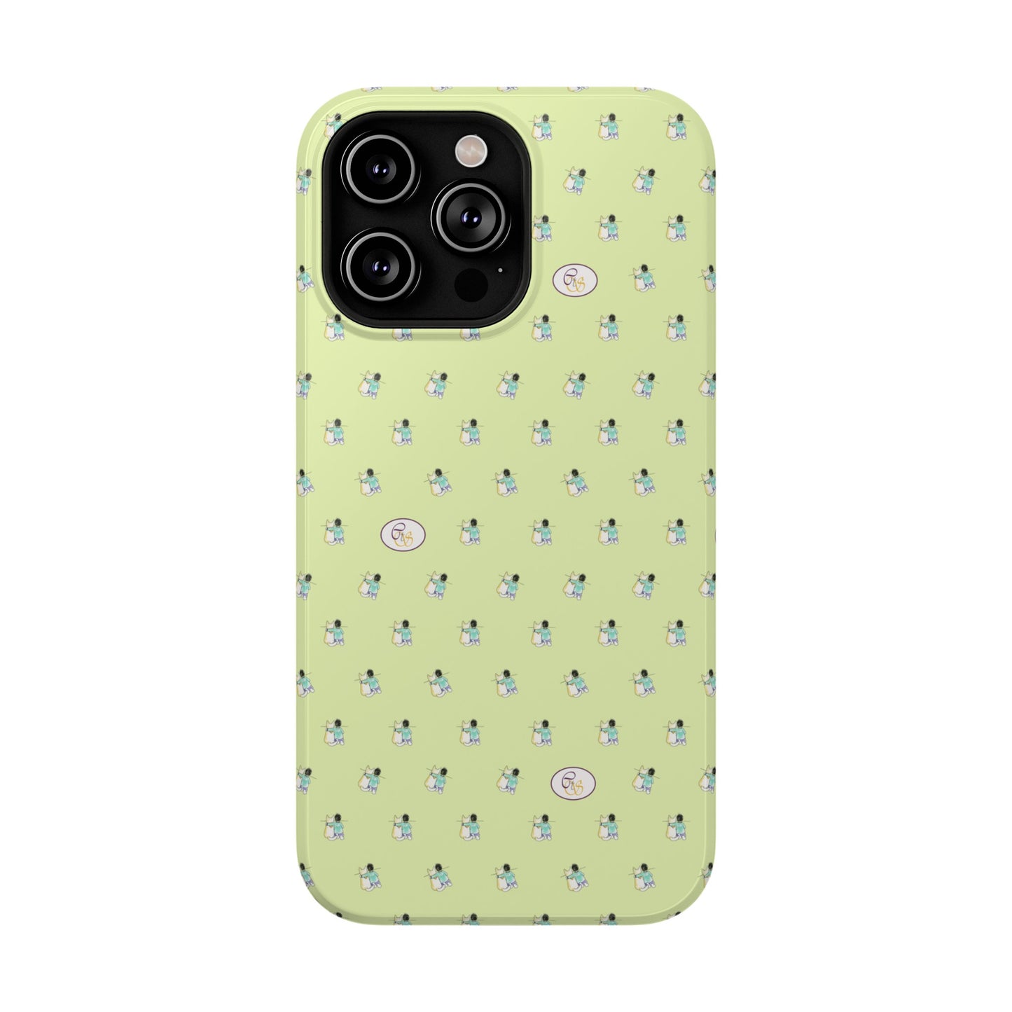 CTS Light Green - repeat pattern boy and dog, Impact-Resistant Phone Cases by artist Marie Frederique