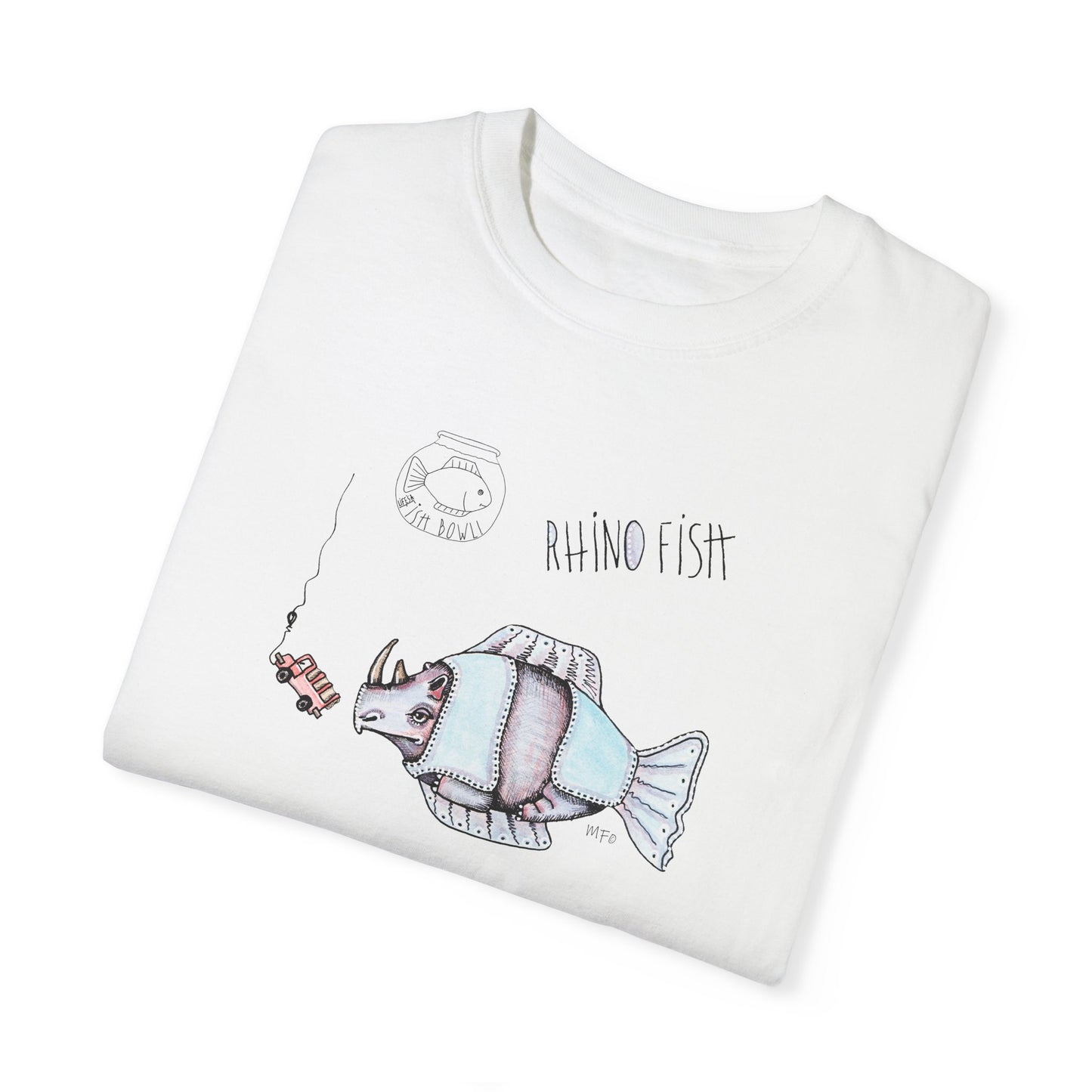 FISHBOWL, Rhino Fish - Unisex Garment-Dyed T-shirt by artist Marie Frederique