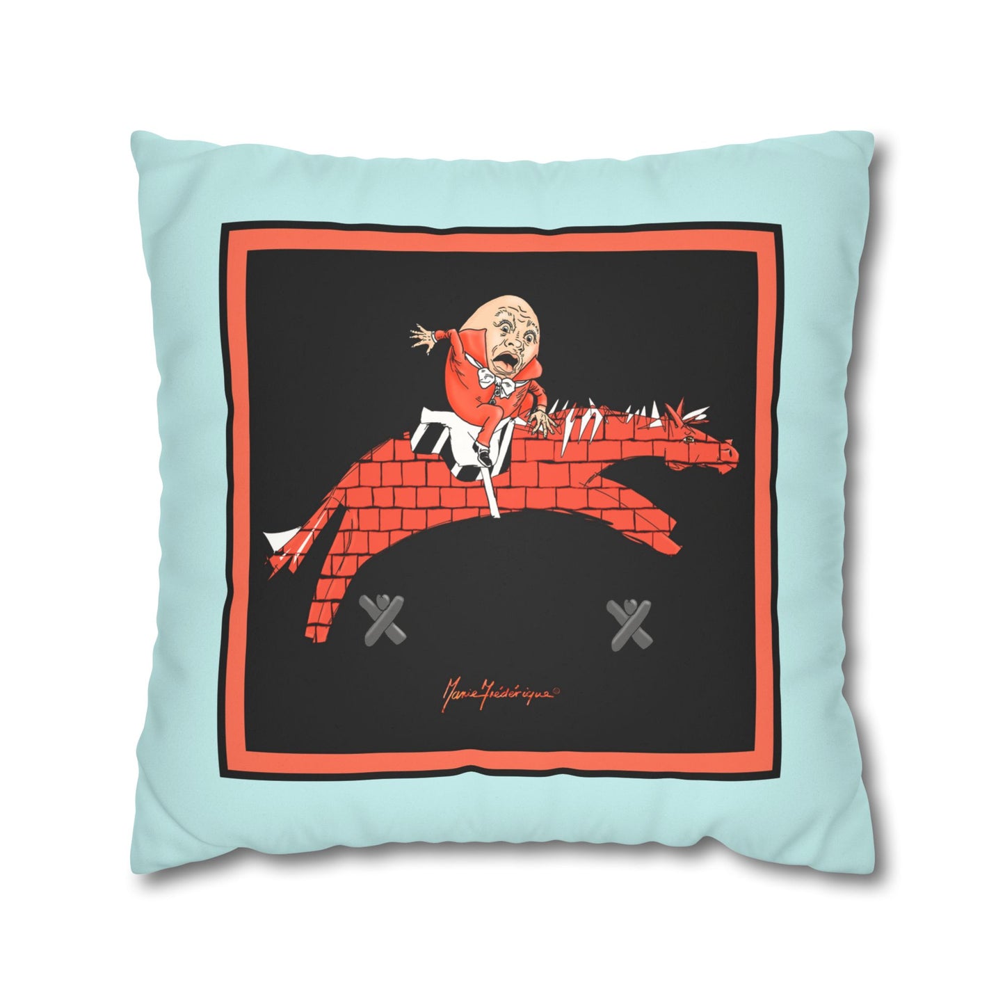 Humpty Jumpty Faux Suede Pillowcase — Retro Graphic Square Throw Pillow Cover by artist Marie Frederique