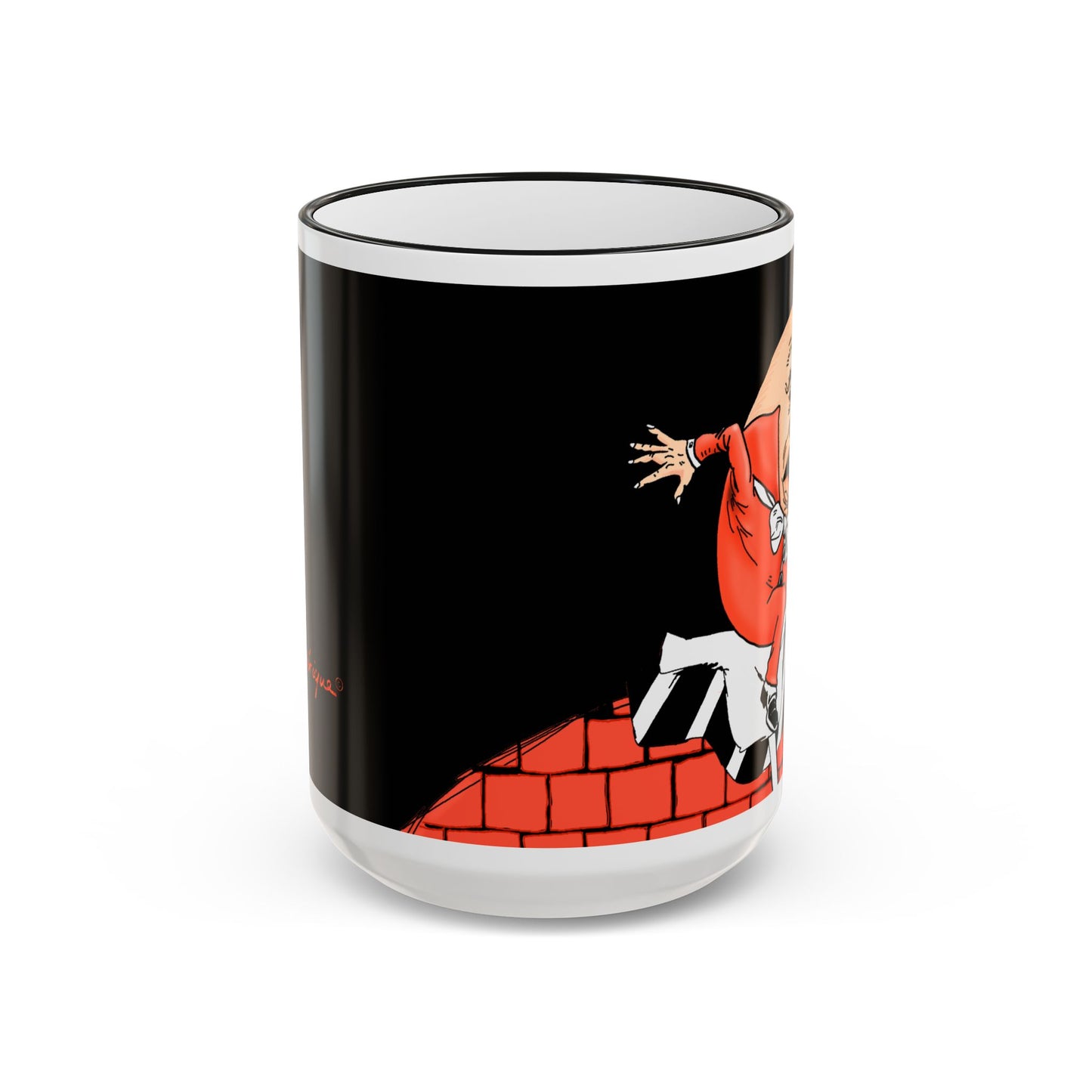 Humpty Jumpty Cartoon Accent Rim Mug — Satirical 'Wall' Design (11oz, 15oz) by artist Marie Frederique