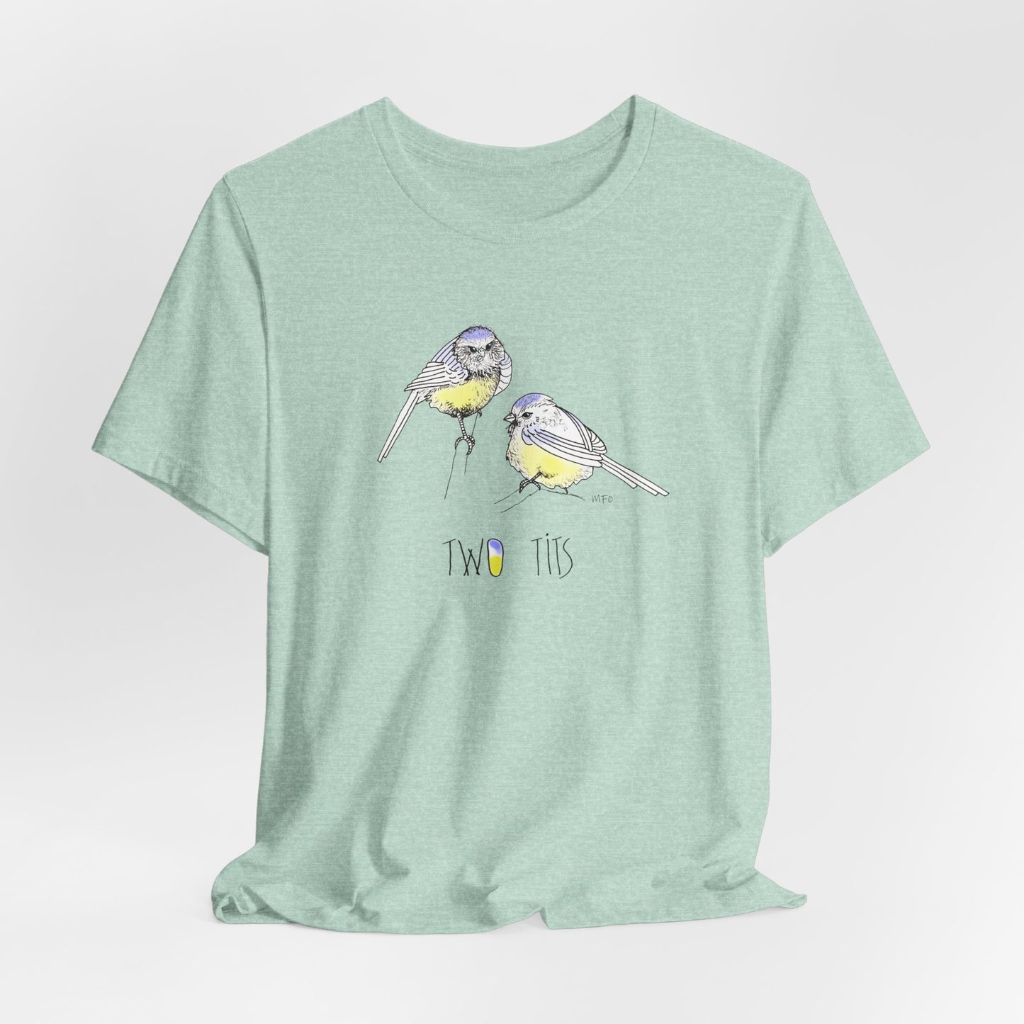 Cute Bird Graphic Tee - "Two Tits" Unisex Jersey Short Sleeve Shirt by artist Marie Frederique