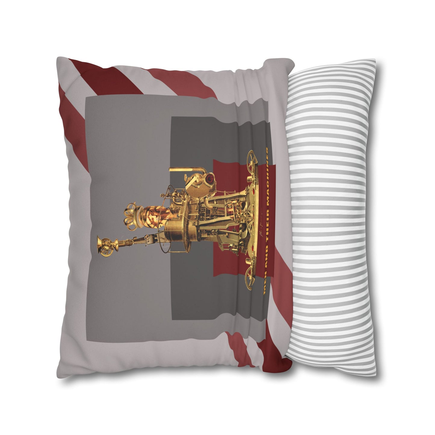 Vintage Steam Engine Liberty Pillowcase — "Men and Their Machines" Faux Suede Throw Pillow by artist Marie Frederique