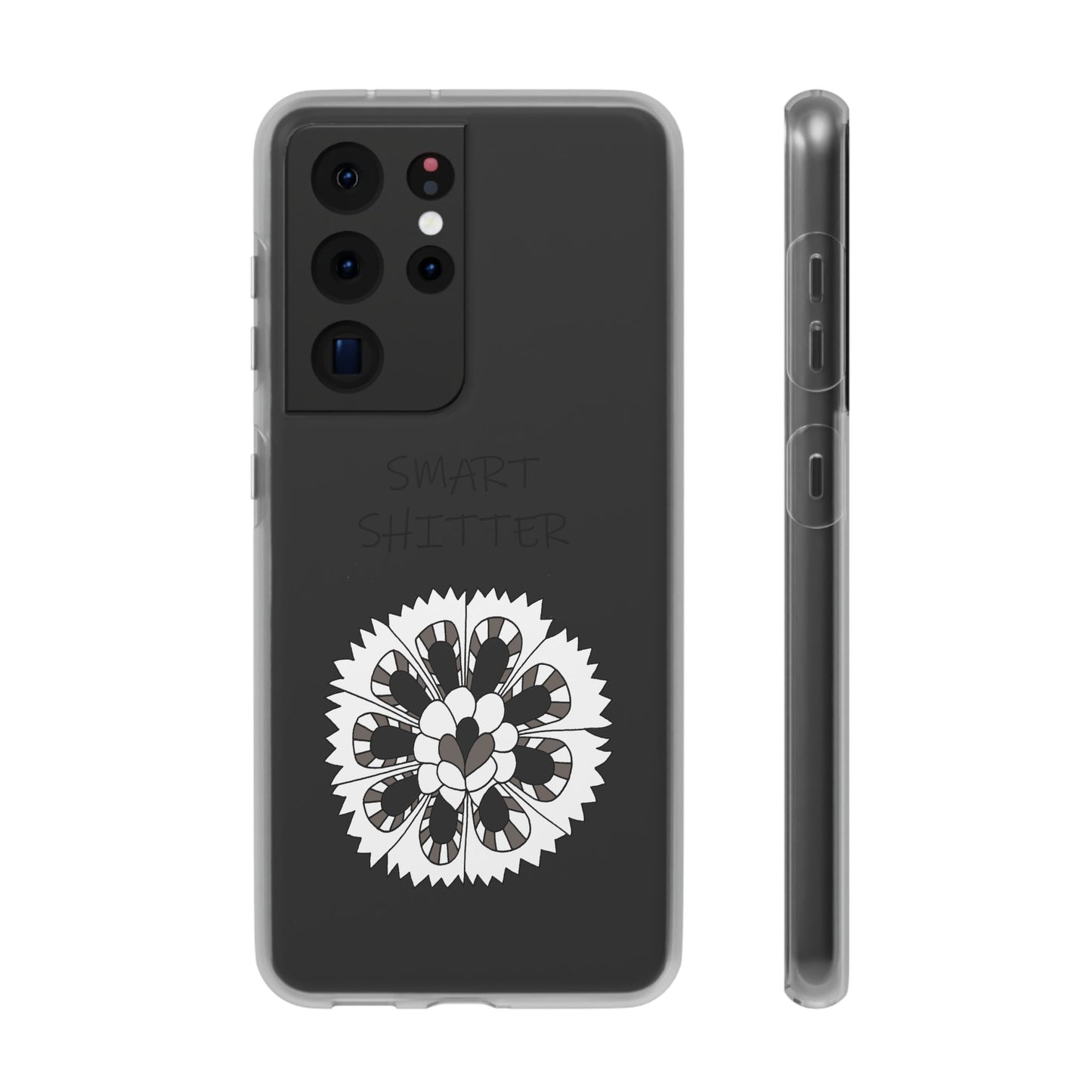 SMART SHITTER, with a Mandala Flower in black and white, Adult Humor phone case - Flexi Cases by artist Marie Frederique