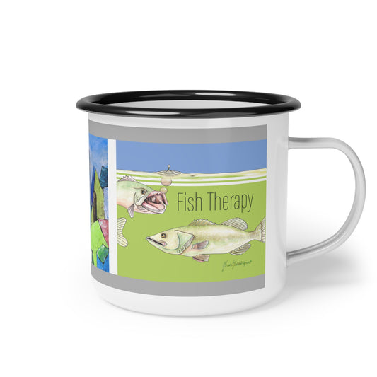 Camp Cup Fishing Therapy Mug - Coffee First Then We'll Talk by artist Marie Frederique