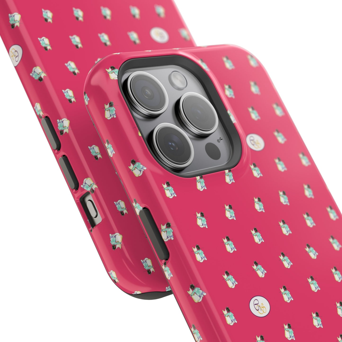 CTS Pink - repeat pattern boy and dog, Impact-Resistant Phone Cases by artist Marie Frederique