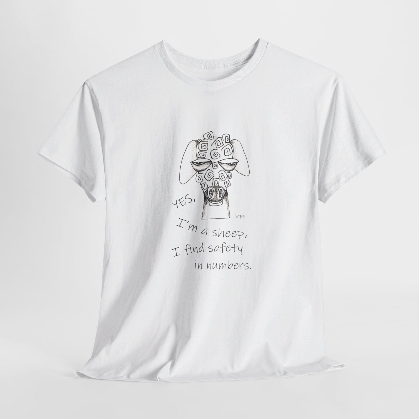 Sheep Lovers - Safety in Numbers. Unisex Heavy Cotton Tee by artist Marie Frederique