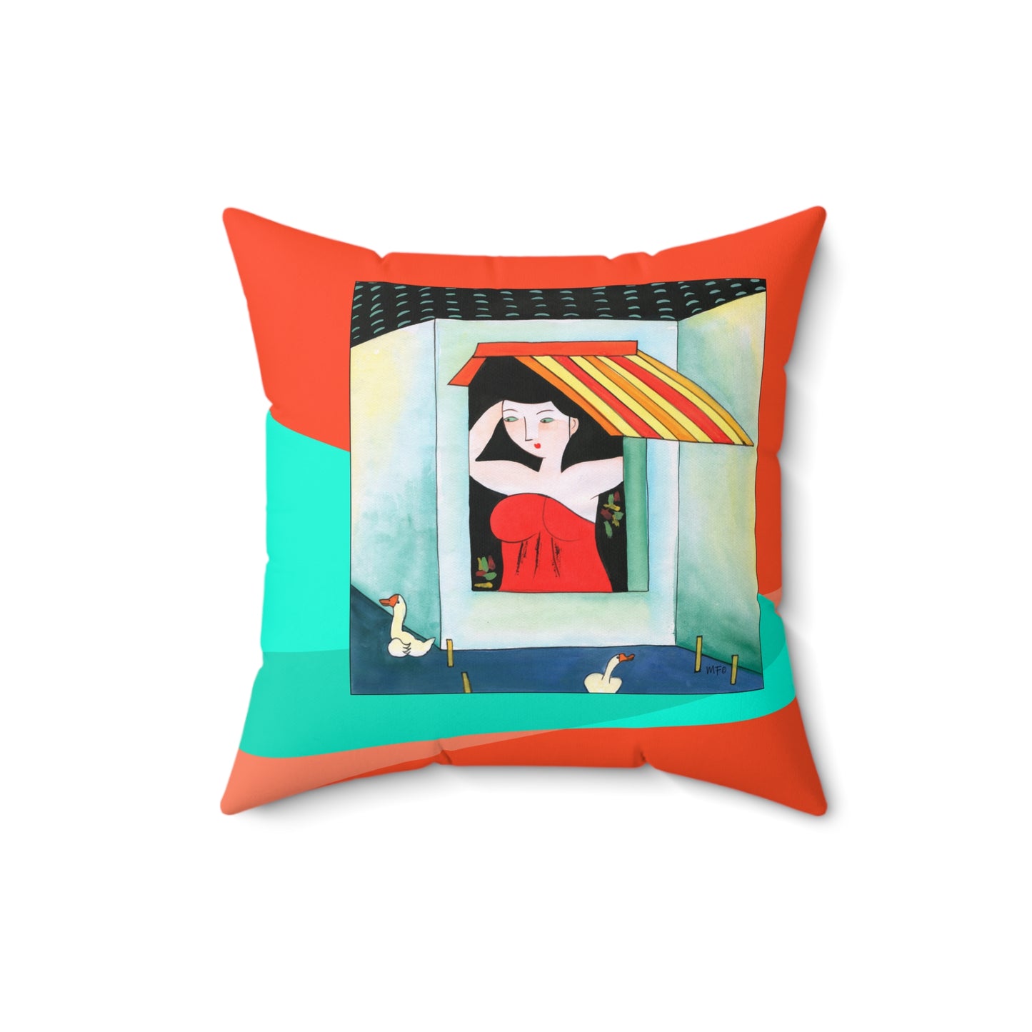 Bold vibrant exotic Faux Suede Square Pillow by artist Marie Frederique