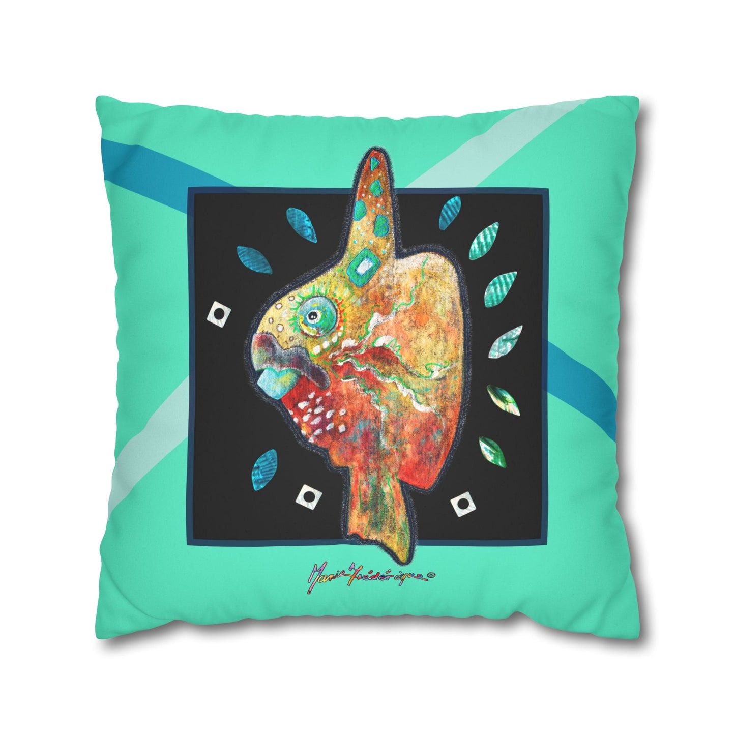 Tropical Sunfish Faux Suede Pillowcase by artist Marie Frederique
