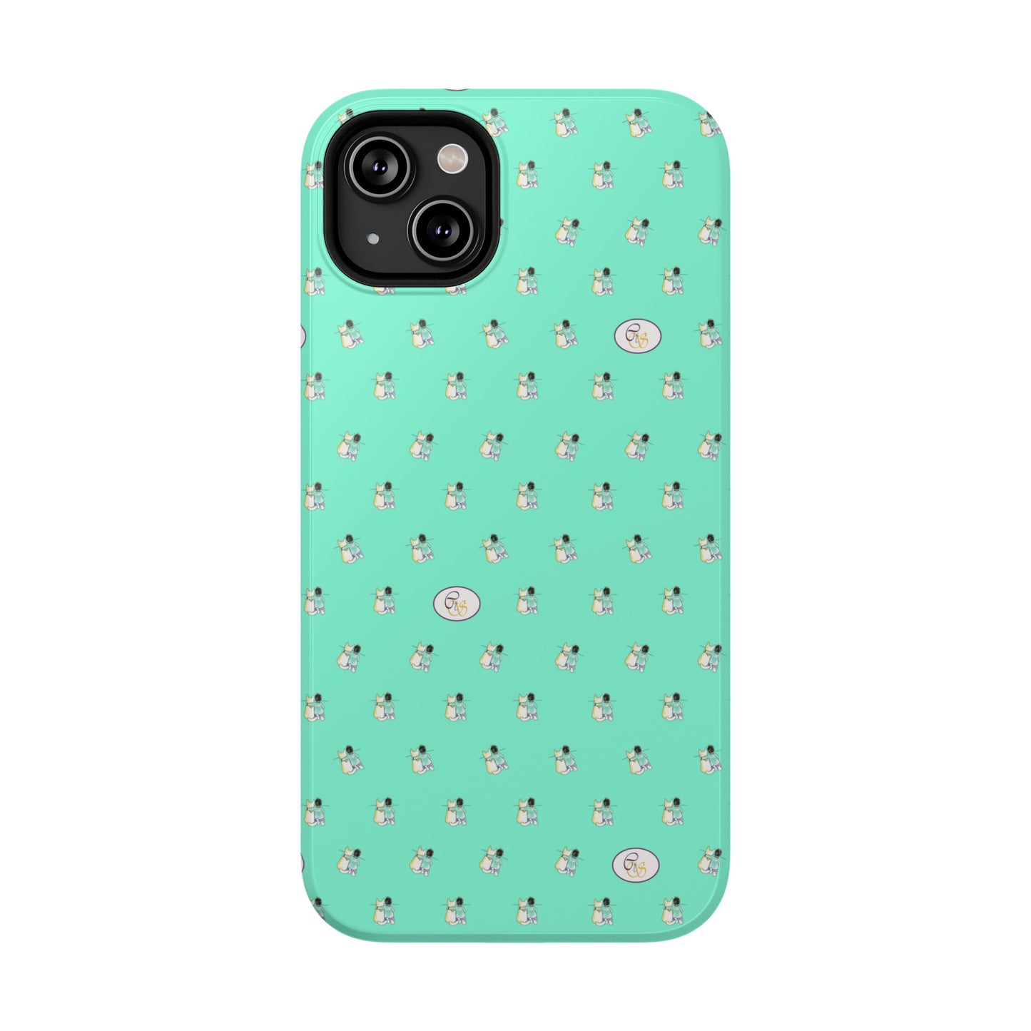 CTS Aqua - repeat pattern boy and dog, Impact-Resistant Phone Cases by artist Marie Frederique