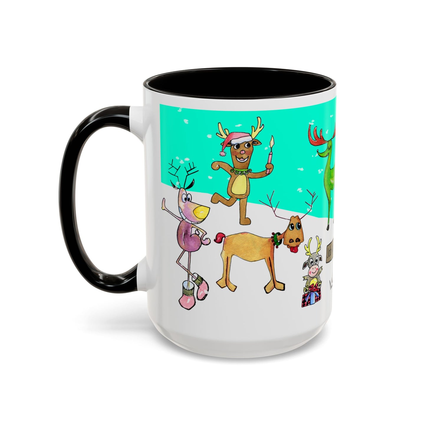 Santa's Job application line up, Christmas Mug, by artist Marie Frederique