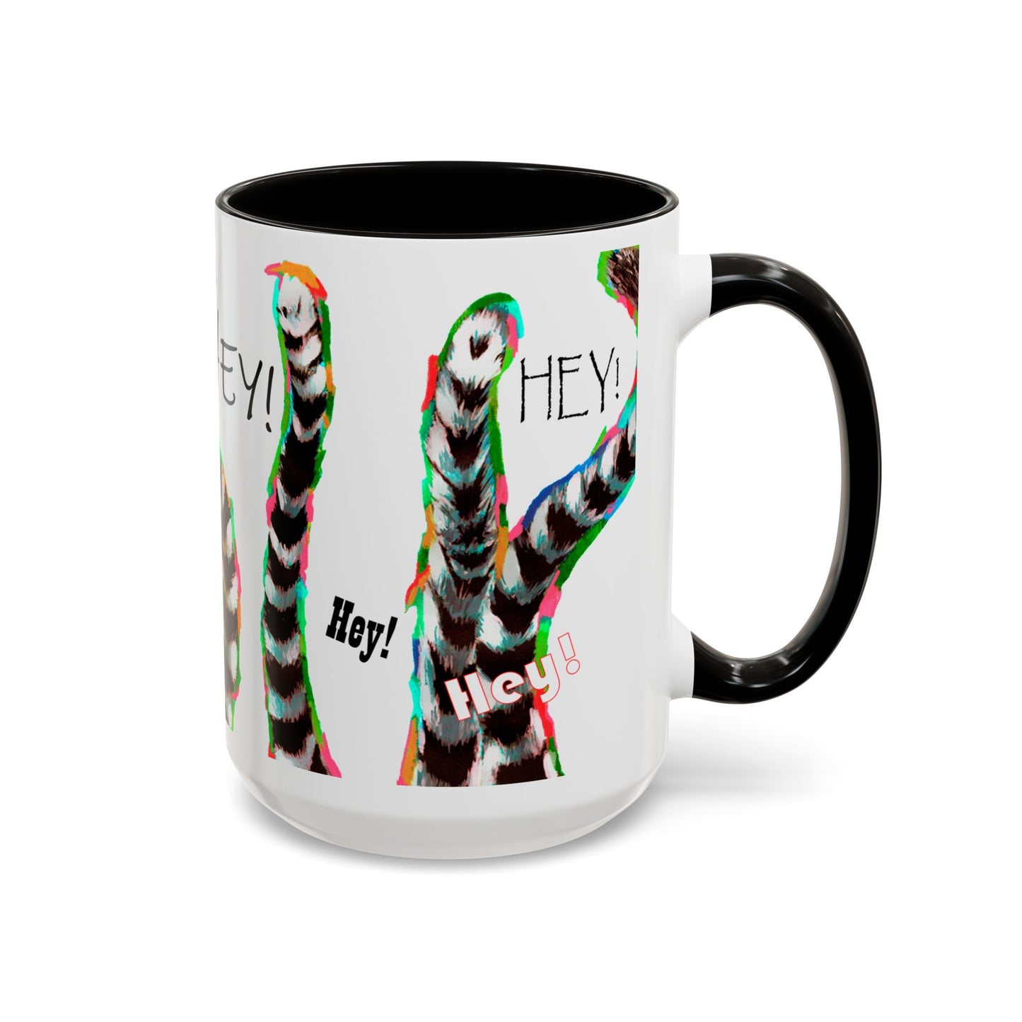Lemurs from Madagascar scrambling to say "Hey!" - Colorful Mug by Artist Marie Frederique