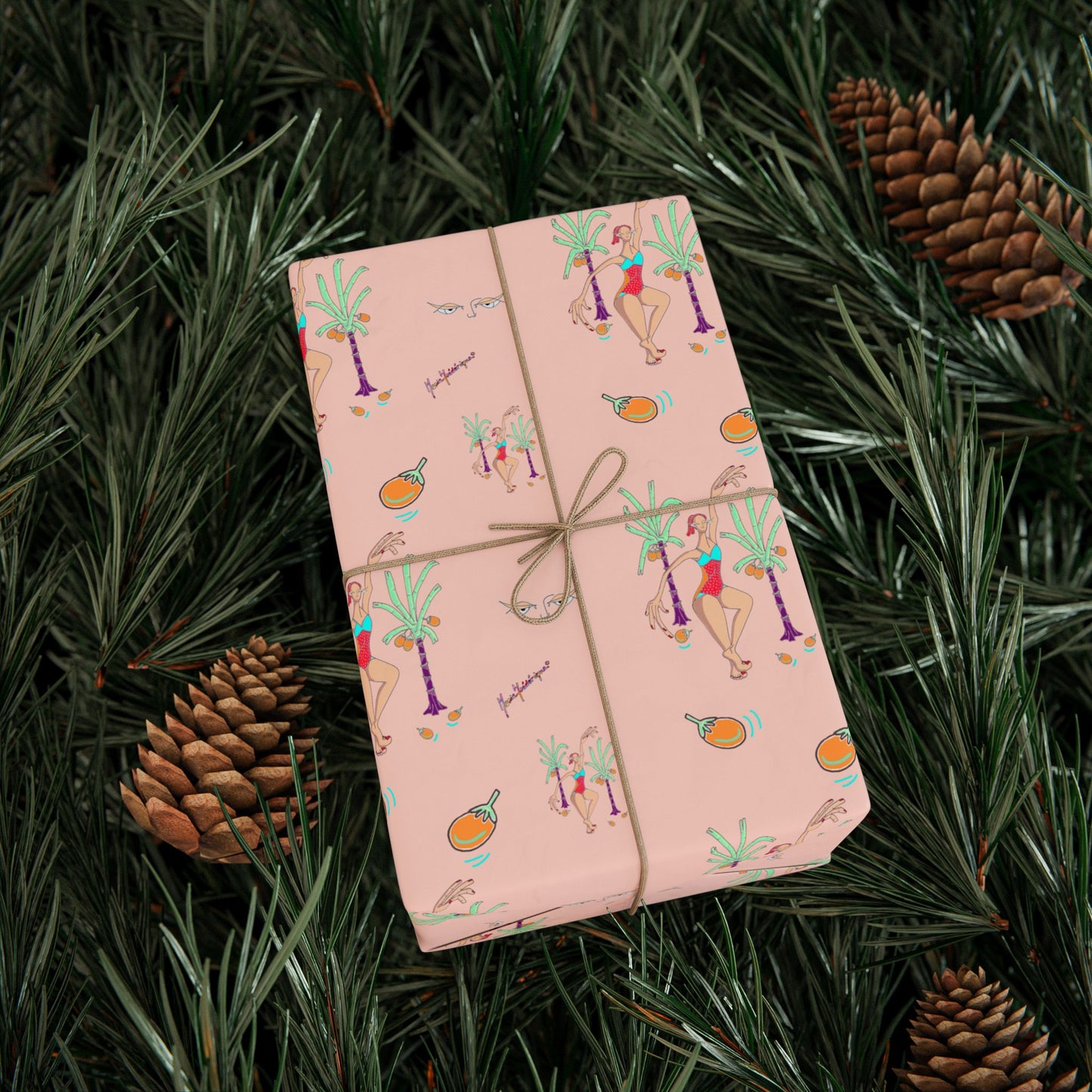 Party Pink Wrapping Paper Roll — Cute Tropical Dancer Pattern Gift Wrap by artist Marie Frederique