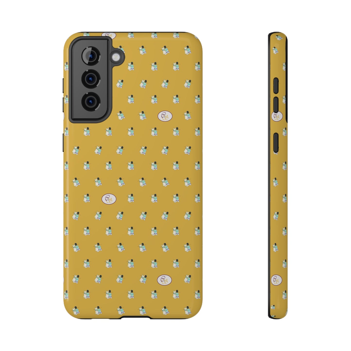 CTS Gold - repeat pattern boy and dog, Impact-Resistant Phone Cases by artist Marie Frederique