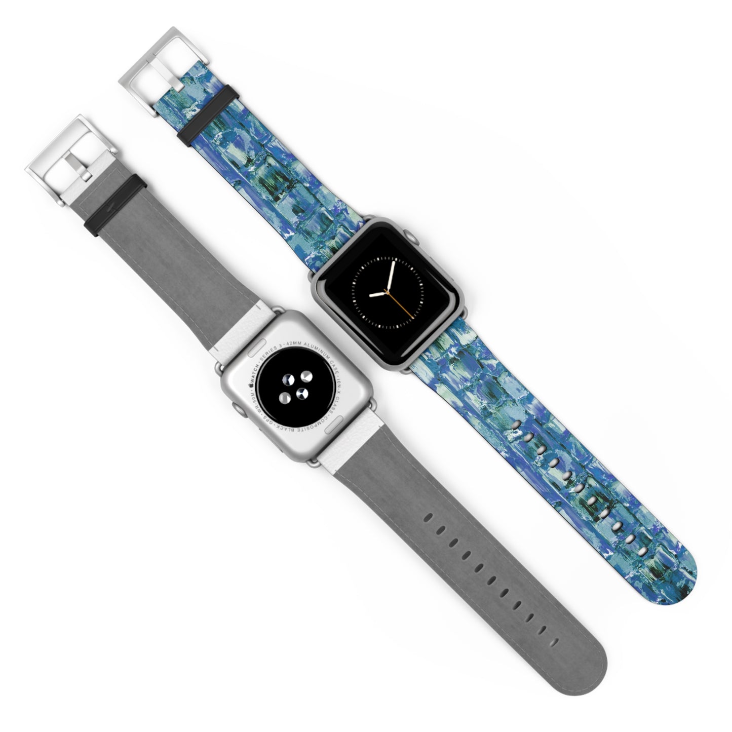 Abstract Series, Fun Blue & White toned pallet knife faux leather Watch Band by artist Marie Frederique