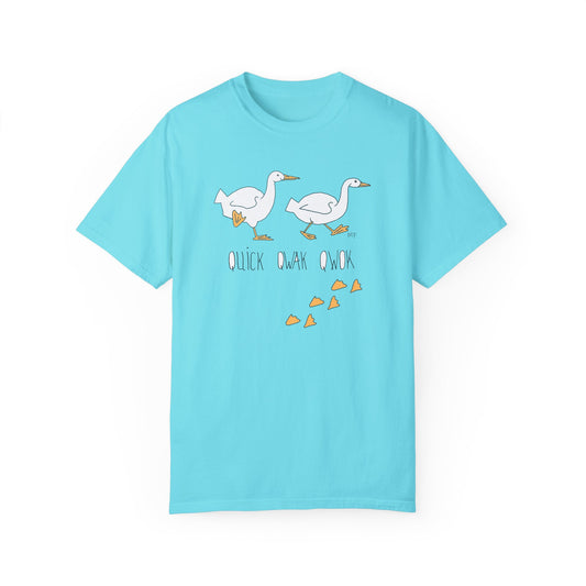 Duck lovers, Marching Ducks - Quick, Qwak, Qwok  Marching ducks - Unisex Garment-Dyed T-shirt by artist Marie Frederique