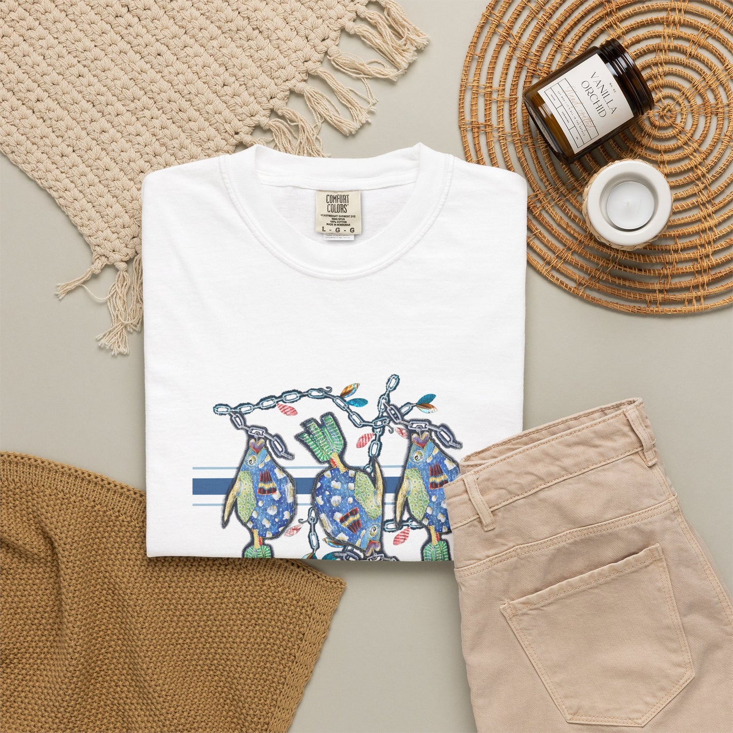 Three fish Parade Graphic T-Shirt — Playful Coastal Design by artist Marie Frederique