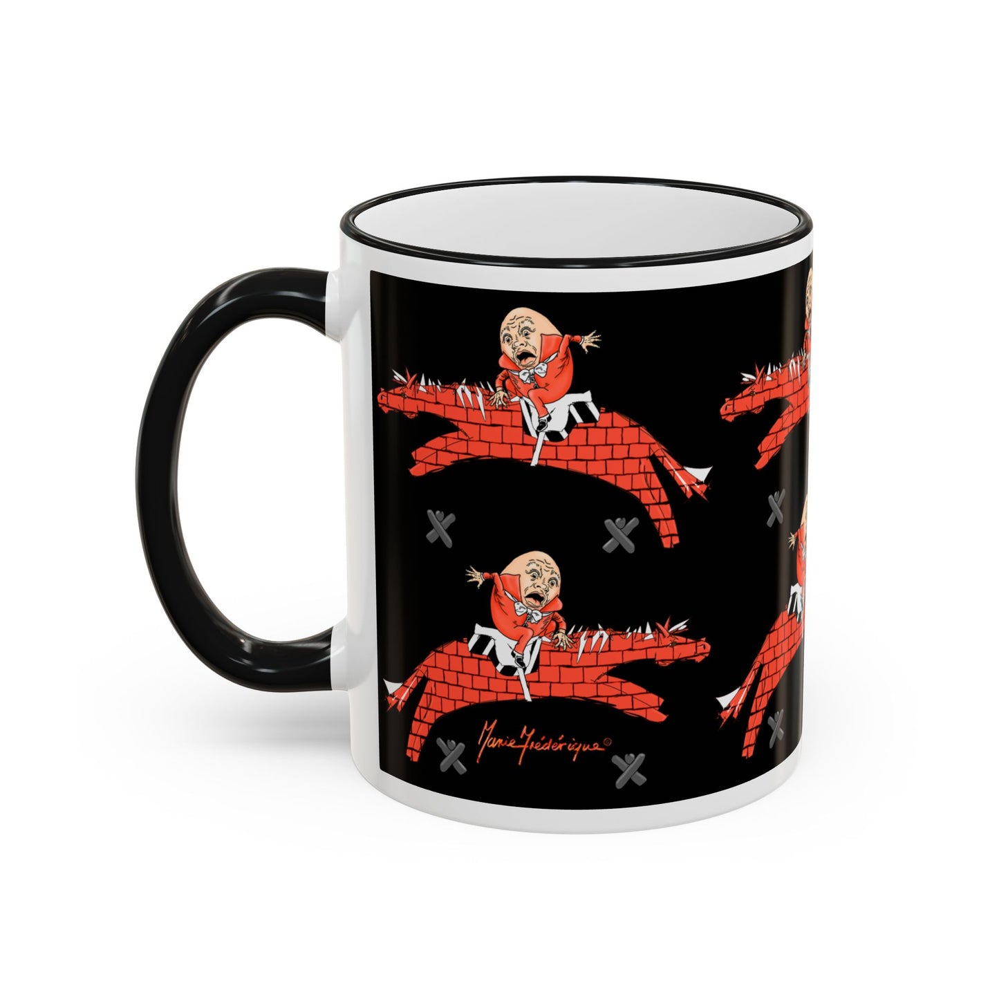 Humpty Rider Ceramic Accent Rim Mug (11oz & 15oz) — Gothic horse-riding Coffee Cup by artist Marie Frederique