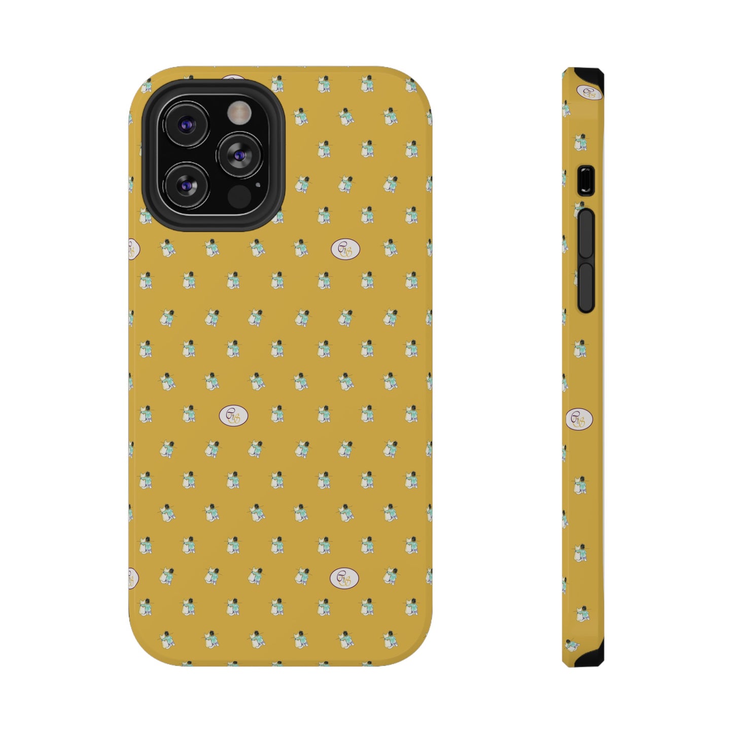 CTS Gold - repeat pattern boy and dog, Impact-Resistant Phone Cases by artist Marie Frederique