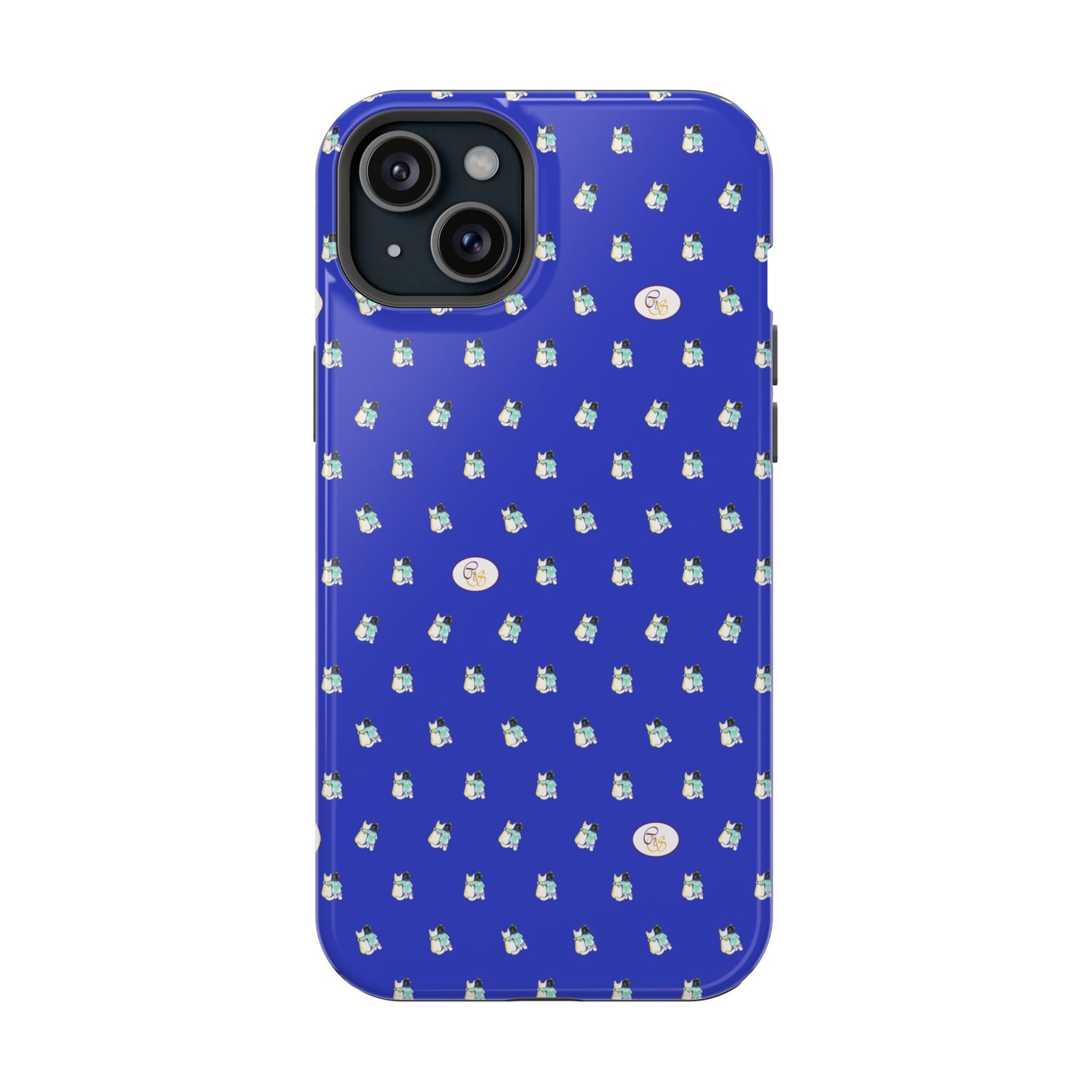 CTS Blue - repeat pattern boy and dog, Impact-Resistant Phone Cases by artist Marie Frederique