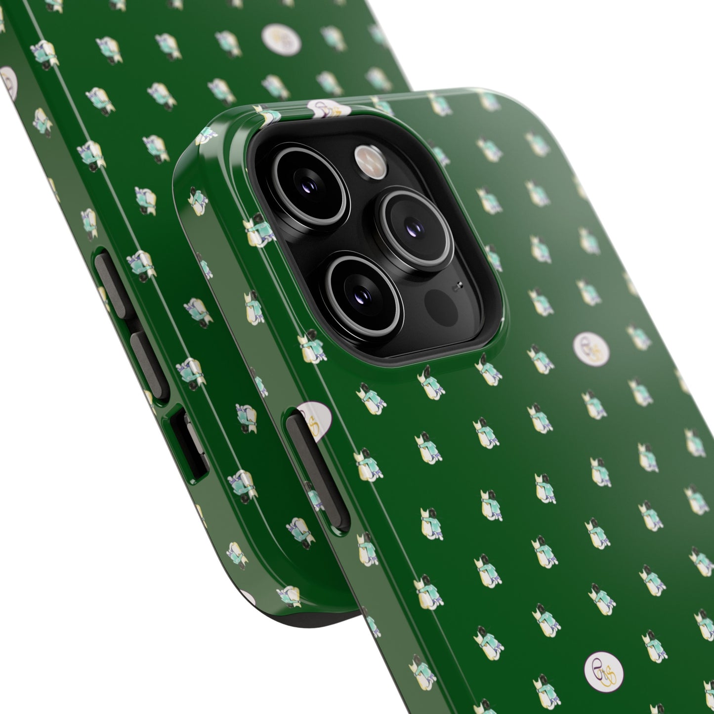 CTS Green - repeat pattern boy and dog, Impact-Resistant Phone Cases by artist Marie Frederique